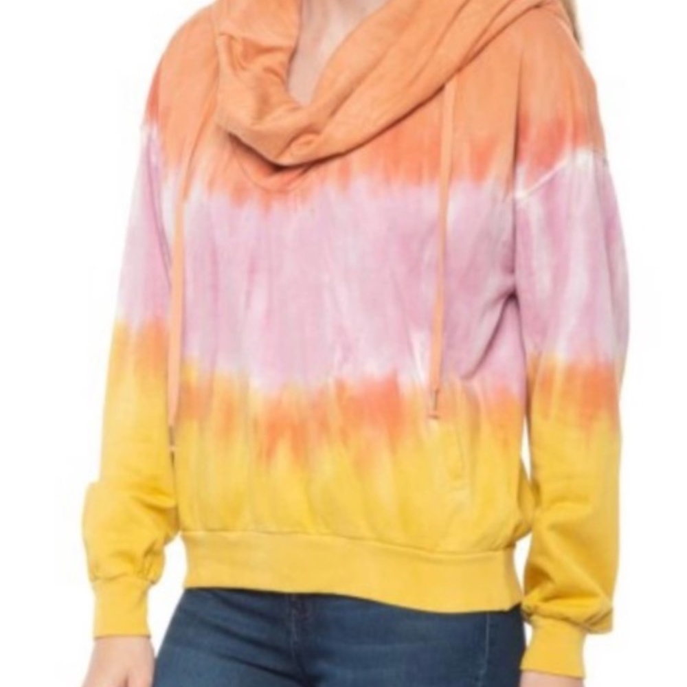 Young Fabulous Broke Sweatshirt Piper Tie Dye Orange Ombre L Cowl Neck Pockets